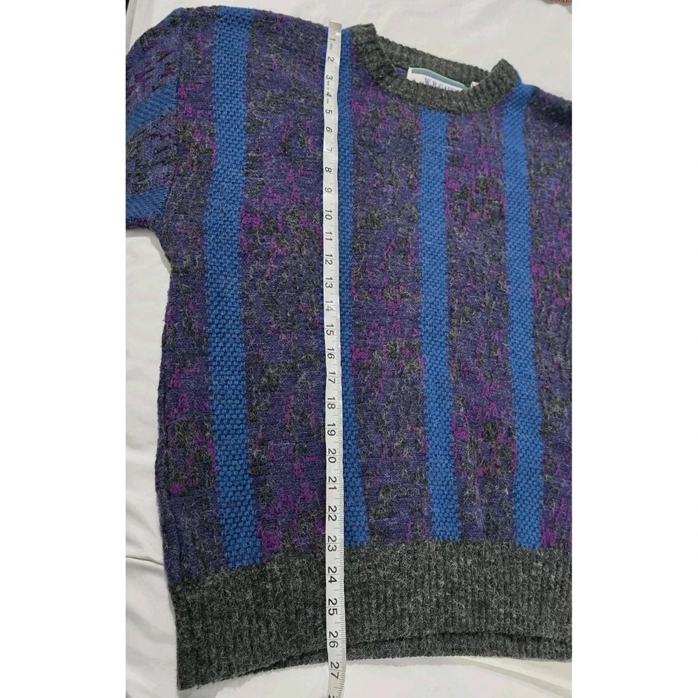 Vintage Mens Cosby Sweater Size XL Purple Blue Knit Retro Striped‎ Crew Neck